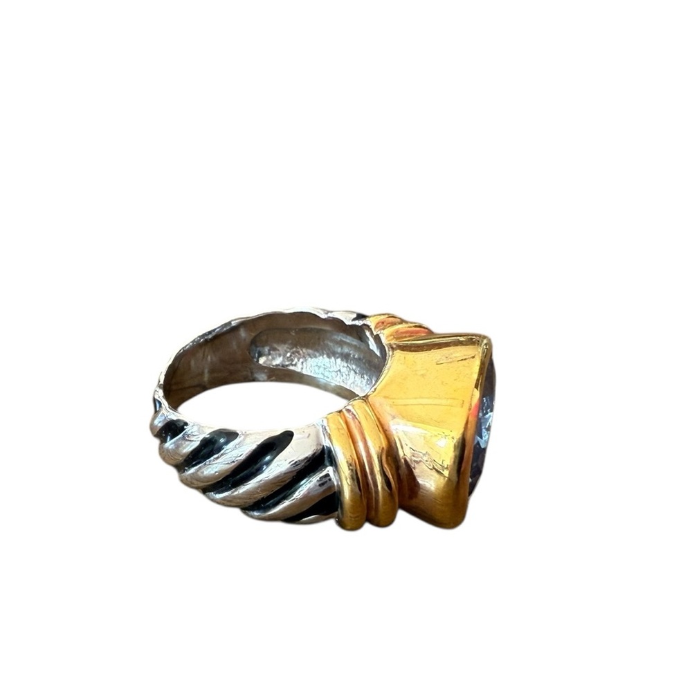 Gold-Tone and Silver-Tone Ring with Blue Stone Size 5 - Picture 3 of 12